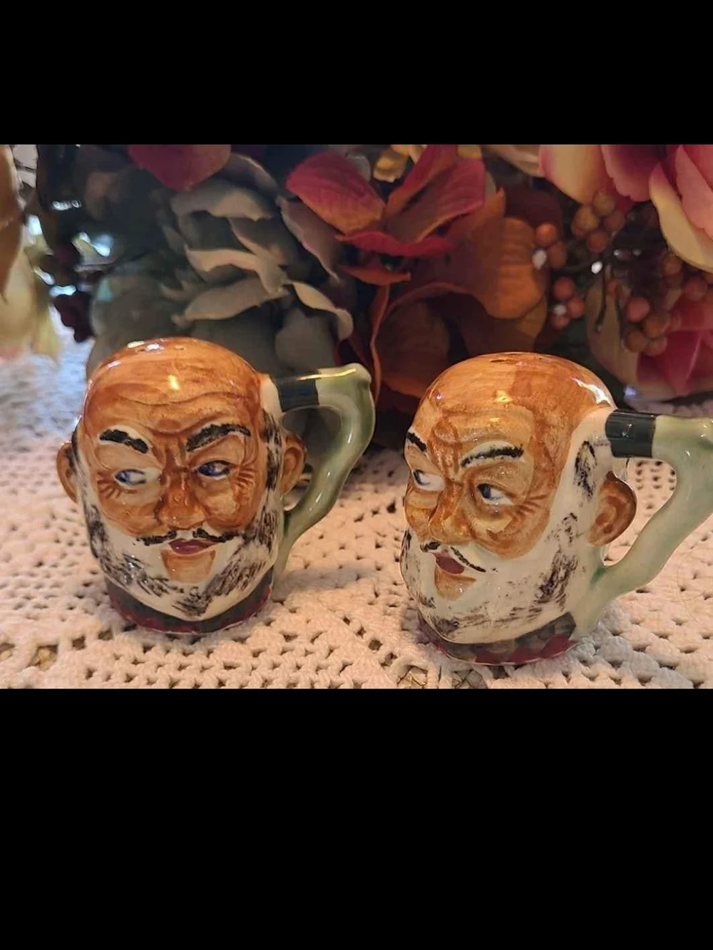 Vintage Japan Hand-Painted Ceramic Old Men Salt & Pepper Shakers - By Toby